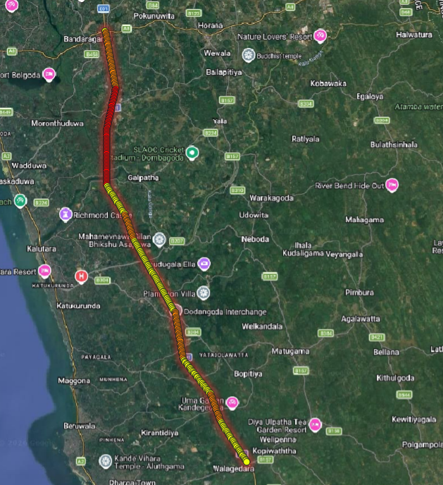 Risk Map Gelanigama to Pinnaduwa